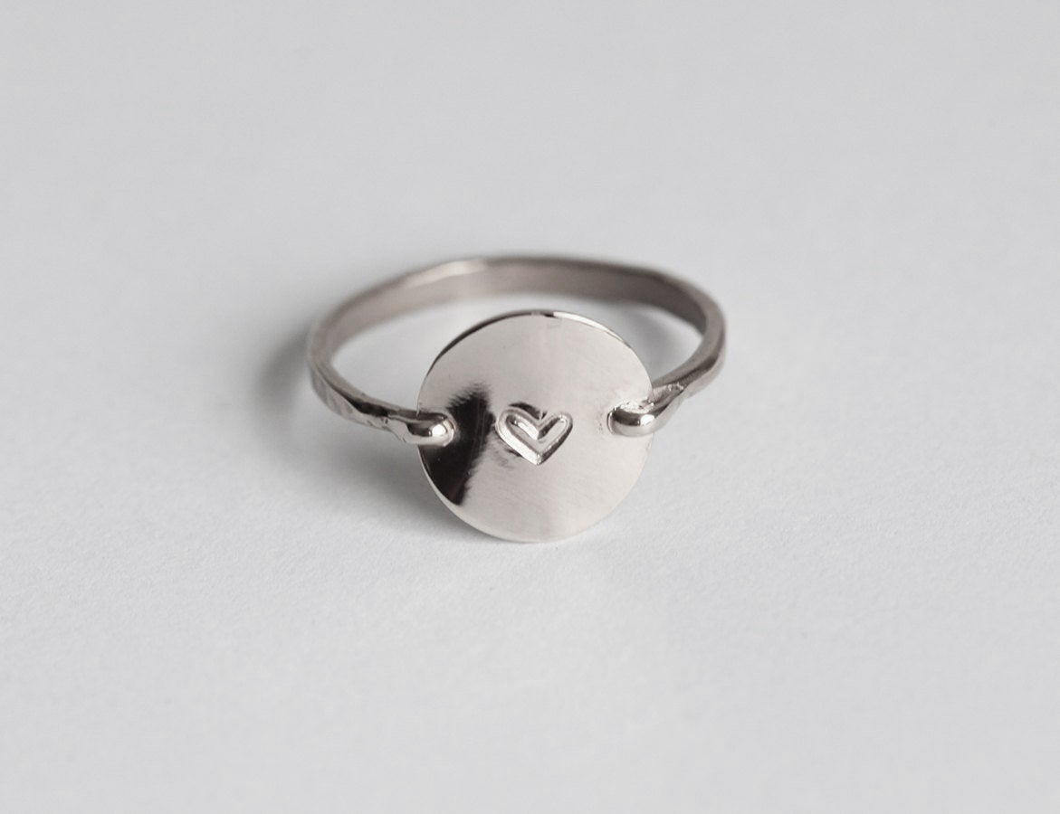 Personalized Disc Ring With Heart Or Yoga Ohm Symbol-Capucinne