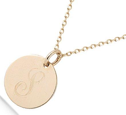Gold chain necklace with gold disc and personalized initial
