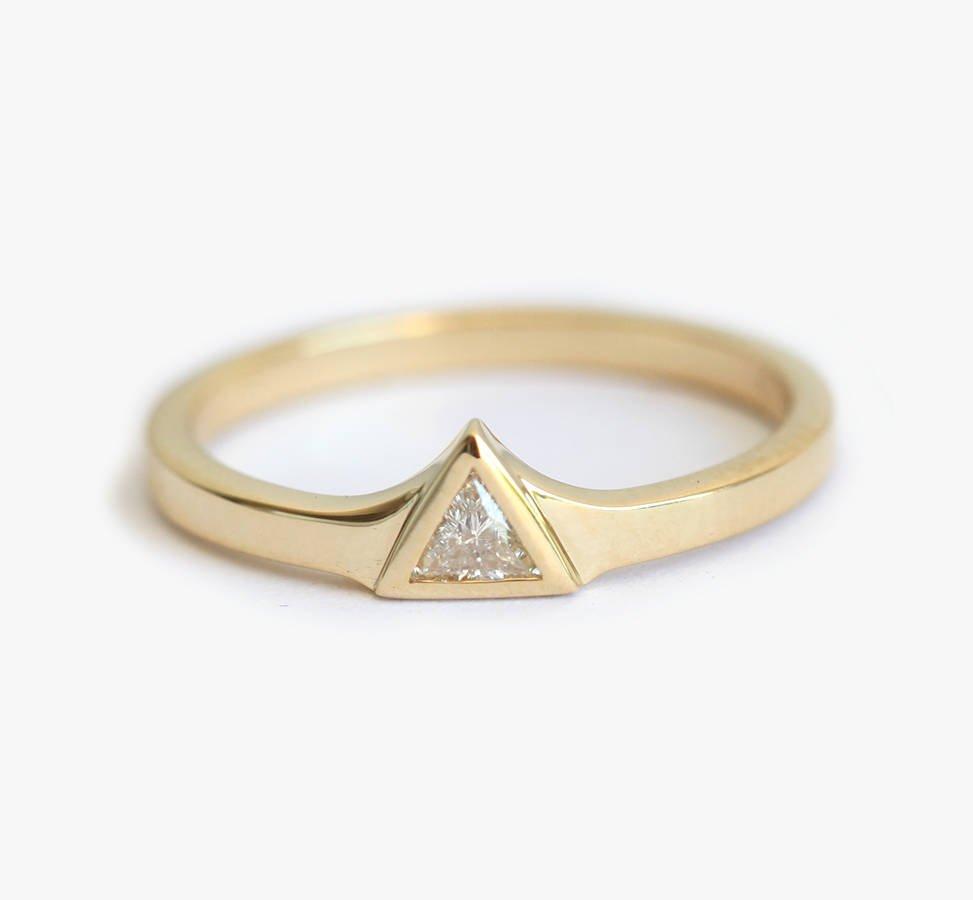 Petite 0.11C Triangle Cut Diamond Ring With Flared Gold Band-Capucinne