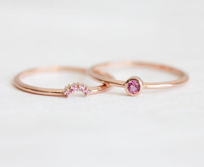 Nested round pink tourmaline ring with sapphires