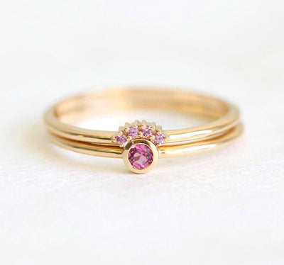 Nested round pink tourmaline ring with sapphires