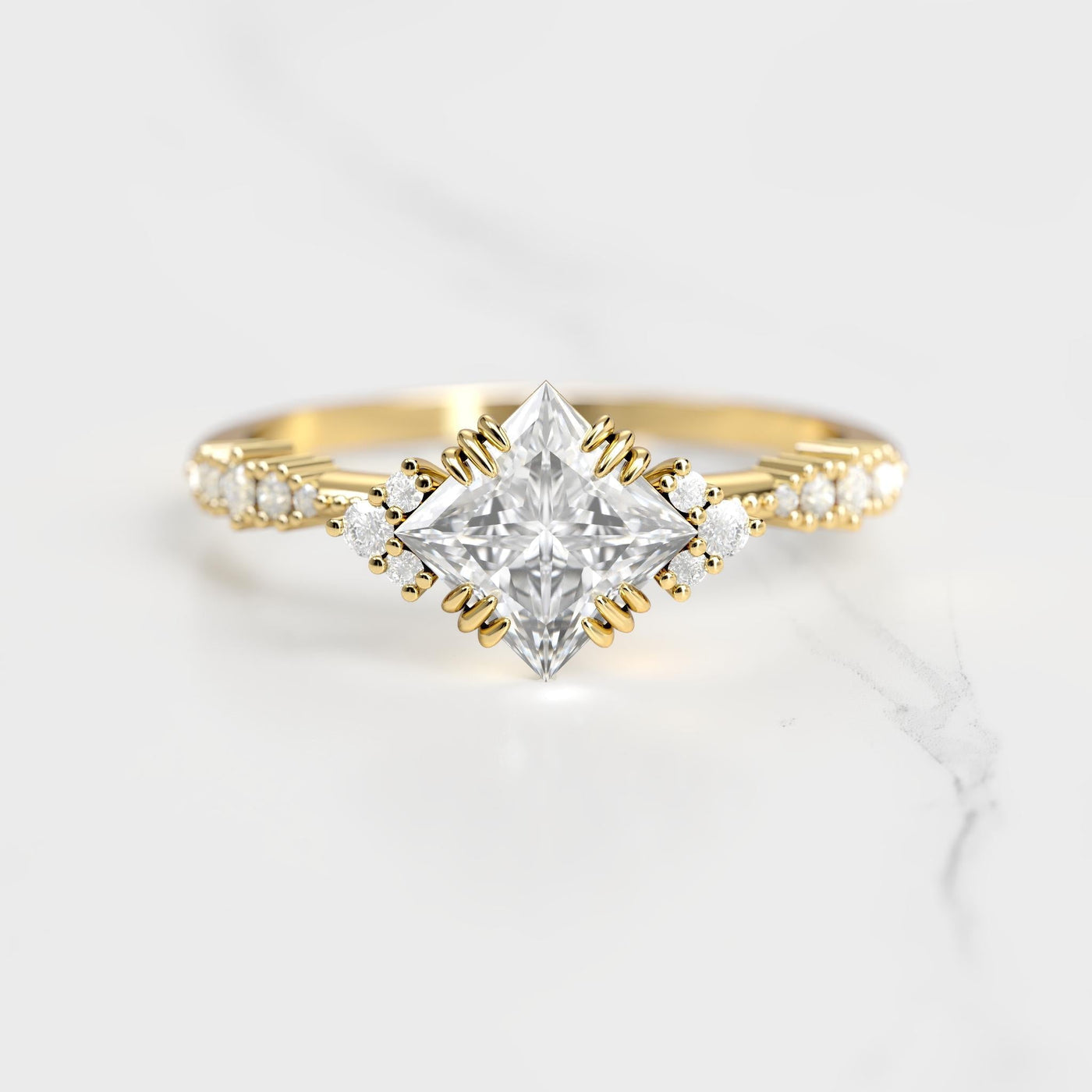 Princess-cut white diamond cluster eternity ring