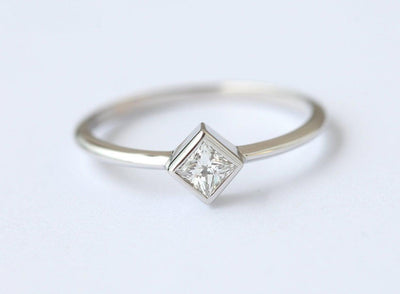 Princess Cut Solitaire Bezel Set Diamond Engagement Ring-Capucinne
