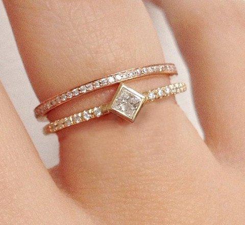 Princess Cut Solitaire Bezel Set Diamond Engagement Ring-Capucinne