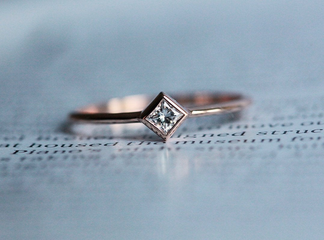 Princess Diamond Solitaire Ring Set In Gold-Capucinne