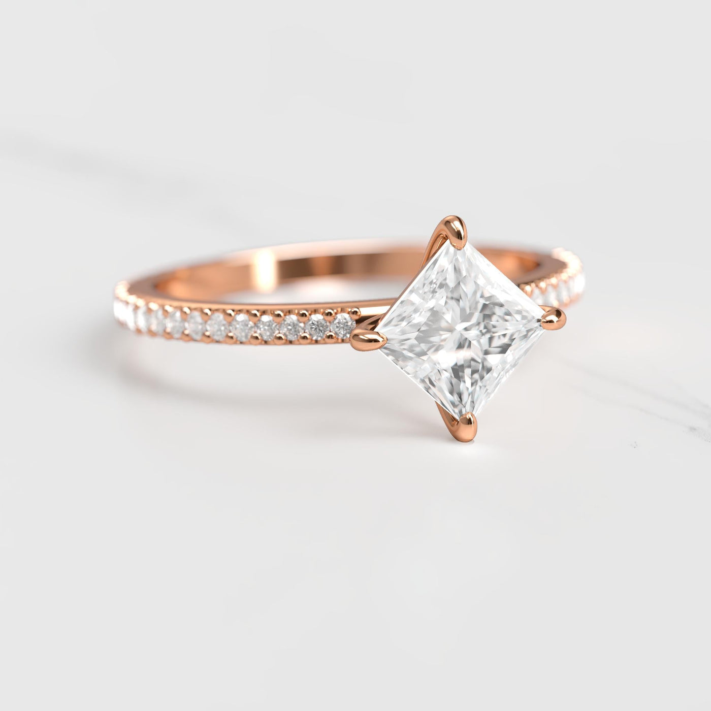 Princess-cut full pave natural diamond eternity ring