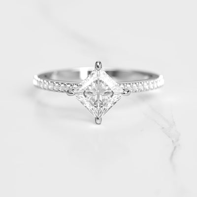 Princess-cut half pave moissanite ring