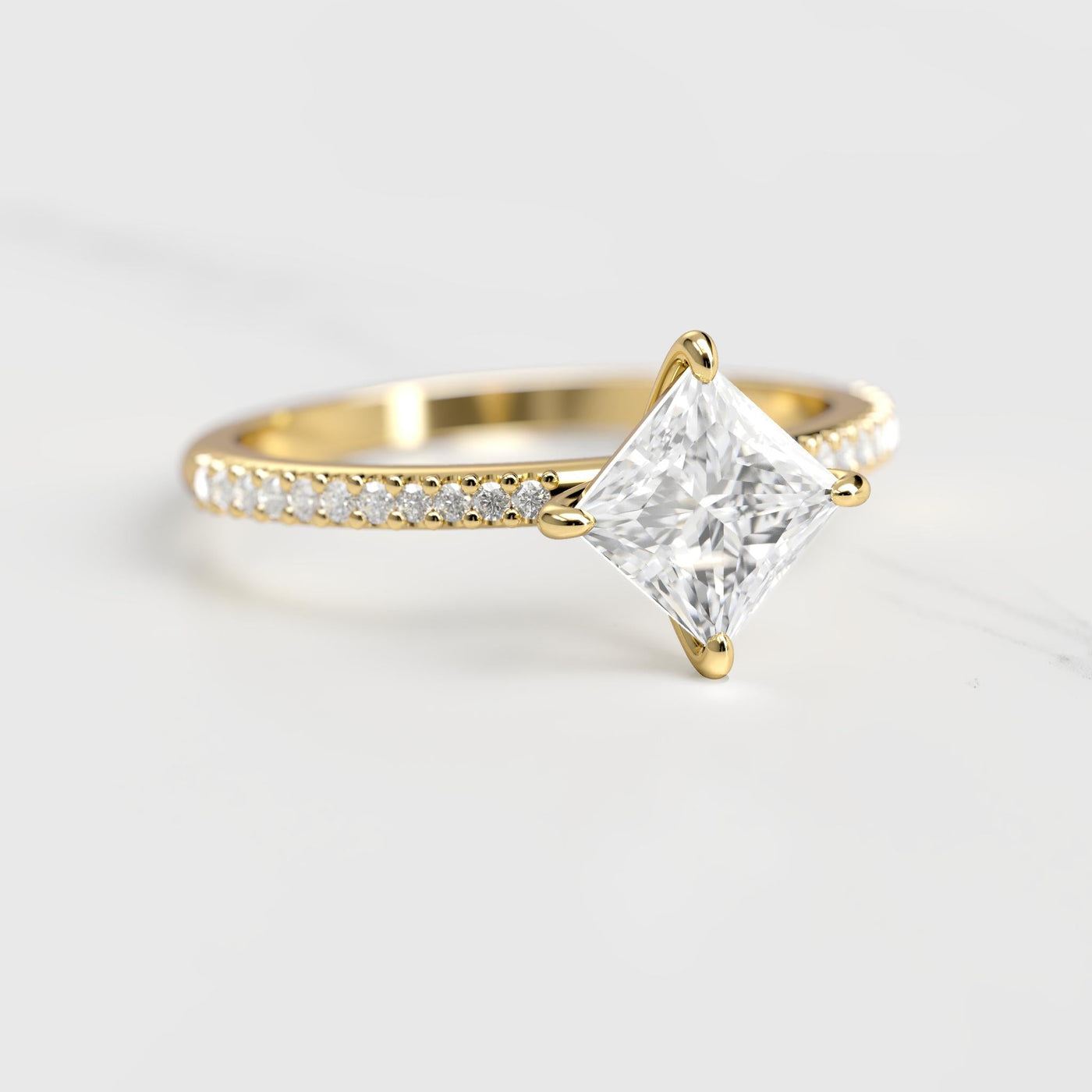 Princess-cut half pave moissanite ring