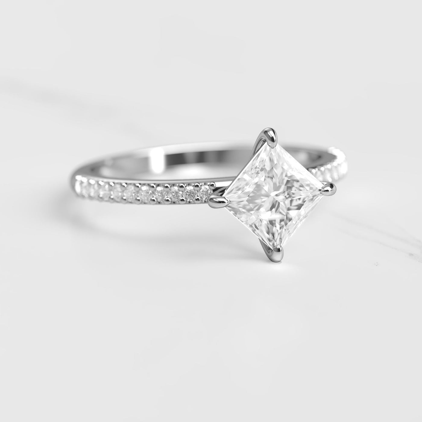 Princess-cut half pave moissanite ring