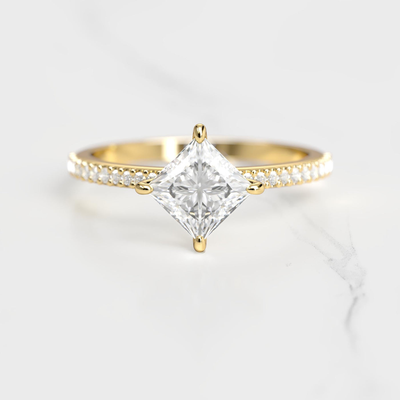 Princess-cut half pave moissanite ring