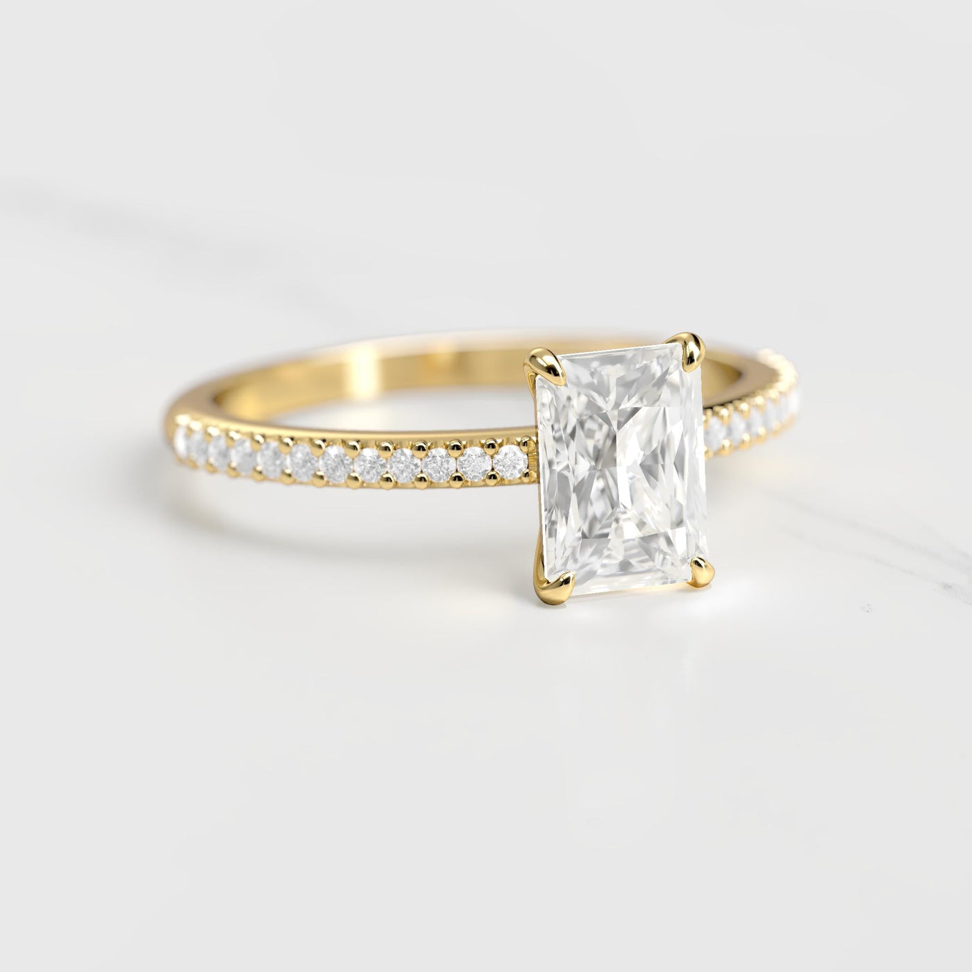 Radiant half pave diamond eternity ring