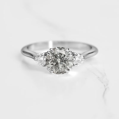 Round Salt & Pepper Diamond Ring With 2 Accent Stones
