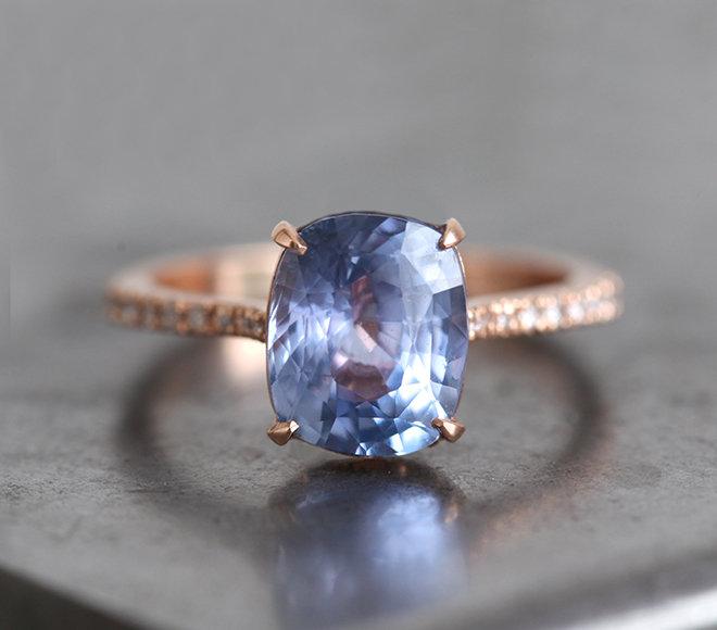 Cushion-cut blue sapphire ring with diamonds