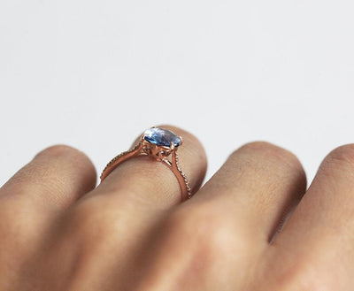 Cushion-cut blue sapphire ring with diamonds