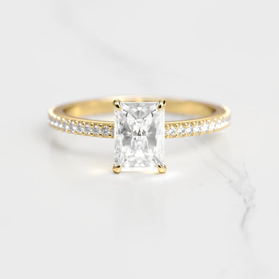 Radiant-cut half pave tapered diamond eternity ring