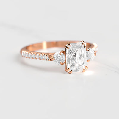 Radiant half pave white moissanite ring with accent stones