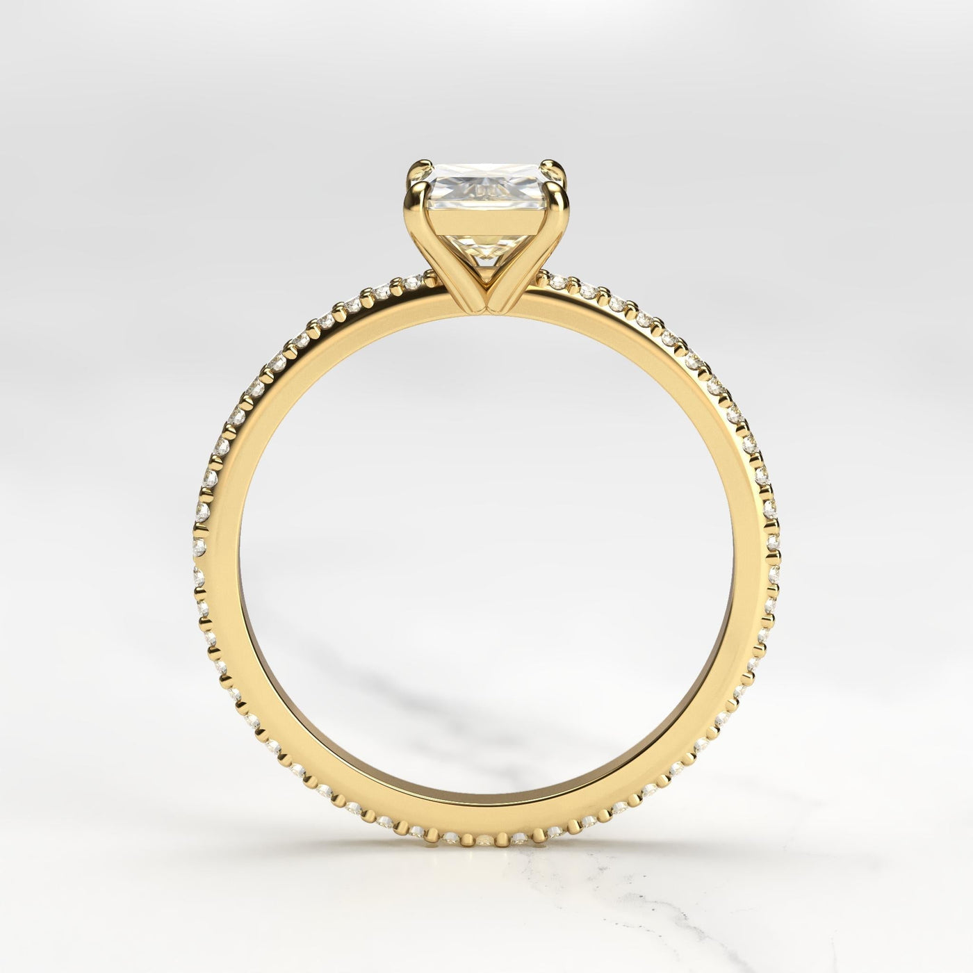 Radiant-cut half pave tapered diamond eternity ring