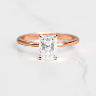 Radiant solitaire natural diamond ring