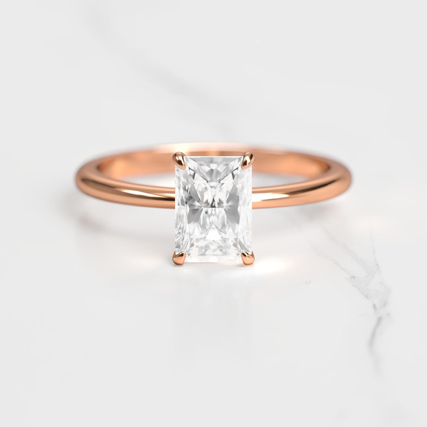 Radiant solitaire moissanite ring