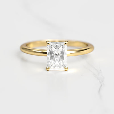 Radiant tapered solitaire natural diamond ring