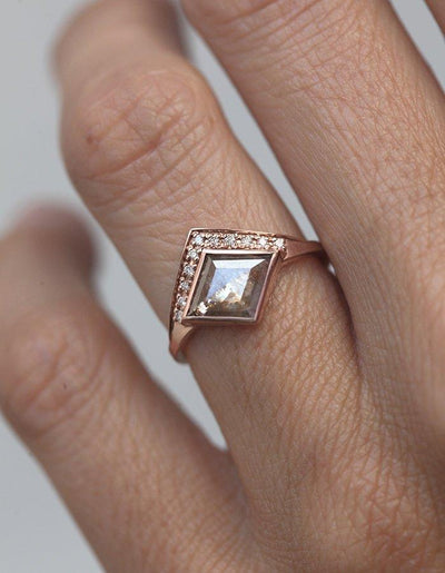 Kite Salt & Pepper Diamond Ring with Round Side Diamonds