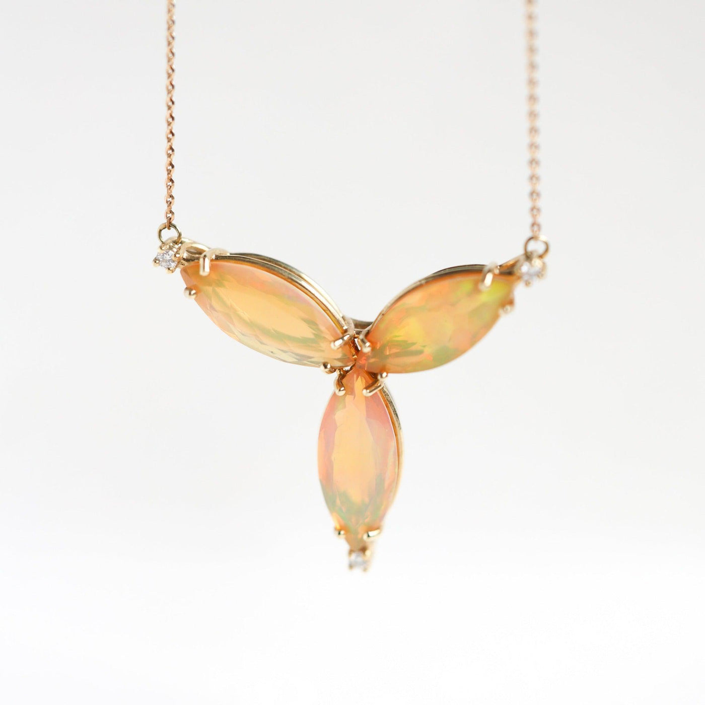 Marquise-cut australian opal floral gold necklace