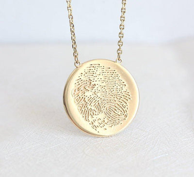 Gold necklace with personalized fingerprint disc pendant