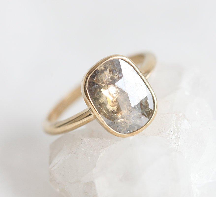 Cushion Salt & Pepper Diamond Ring