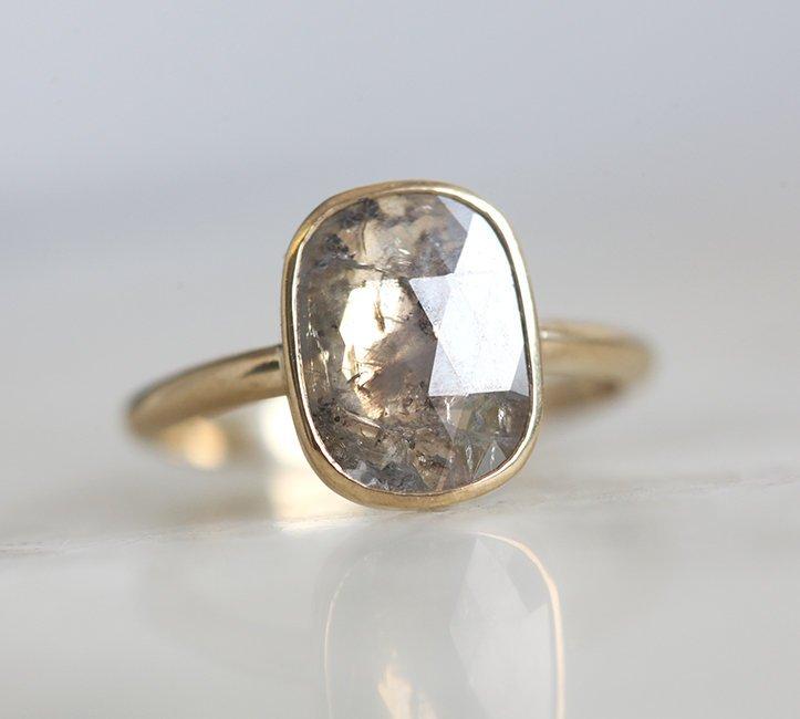 Cushion Salt & Pepper Diamond Ring