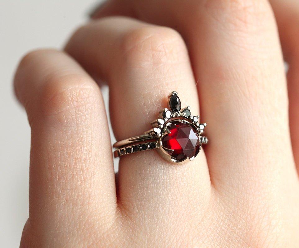 Wedding Ring Modern Garnet Ring Wedding Ring Black Diamond And