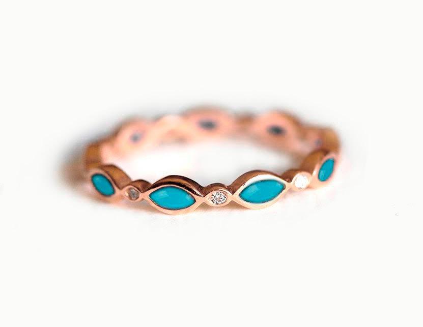 Marquise Turquoise Eternity Ring with Round White Diamonds
