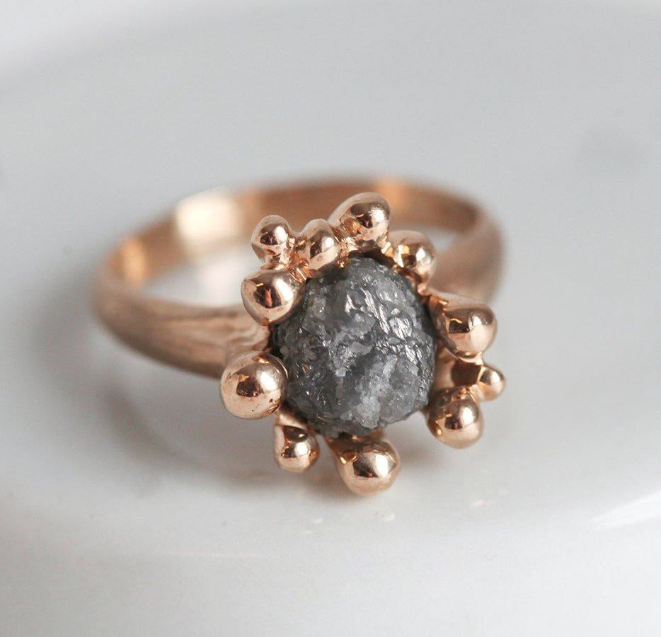 Romance Rough Gray Diamond Ring With Yellow Gold Band-Capucinne