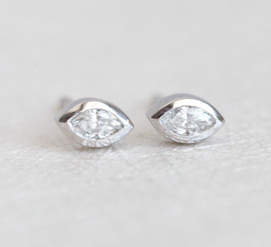 Marquise-cut diamond stud gold earrings