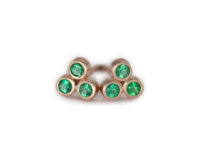 Three-Stone Emerald Gold Stud Earrings