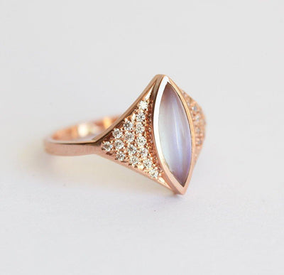 Marquise Cut Moonstone Ring with Side White Diamonds