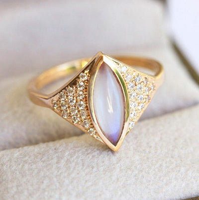 Marquise Cut Moonstone Ring with Side White Diamonds