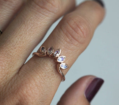 Marquise Cut Side Moonstone Ring