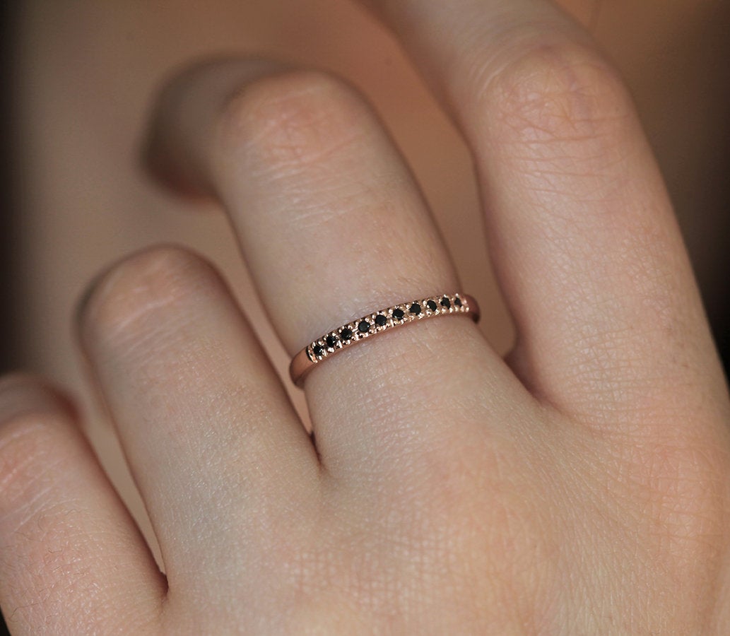 Rose Gold Pave Ring, Rose Gold Wedding Band-Capucinne