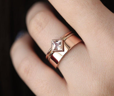 Rose Gold Ring, Matching Rose Gold Band-Capucinne