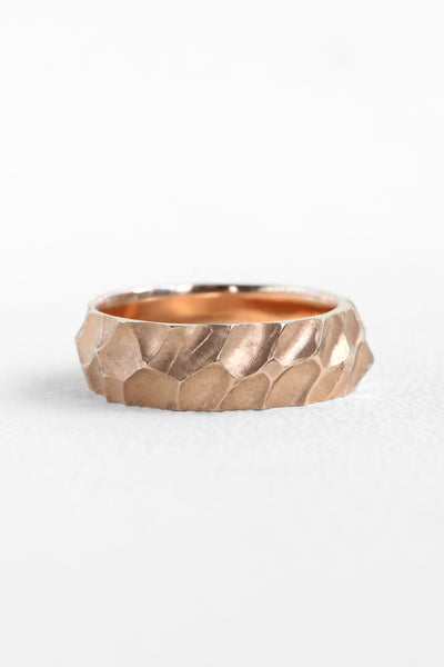 Rose gold Mens Band with Unique Hammered Texture Rings