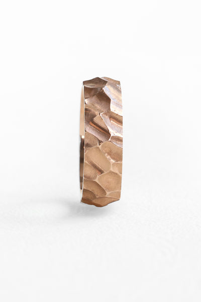 Rose gold Mens Band with Unique Hammered Texture Rings