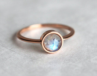 Round White Bezel Moonstone Solitaire Ring