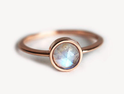 Round White Bezel Moonstone Solitaire Ring