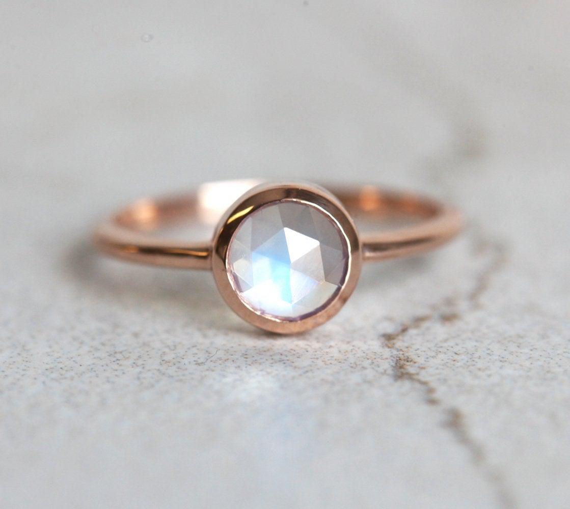 Round White Bezel Moonstone Solitaire Ring