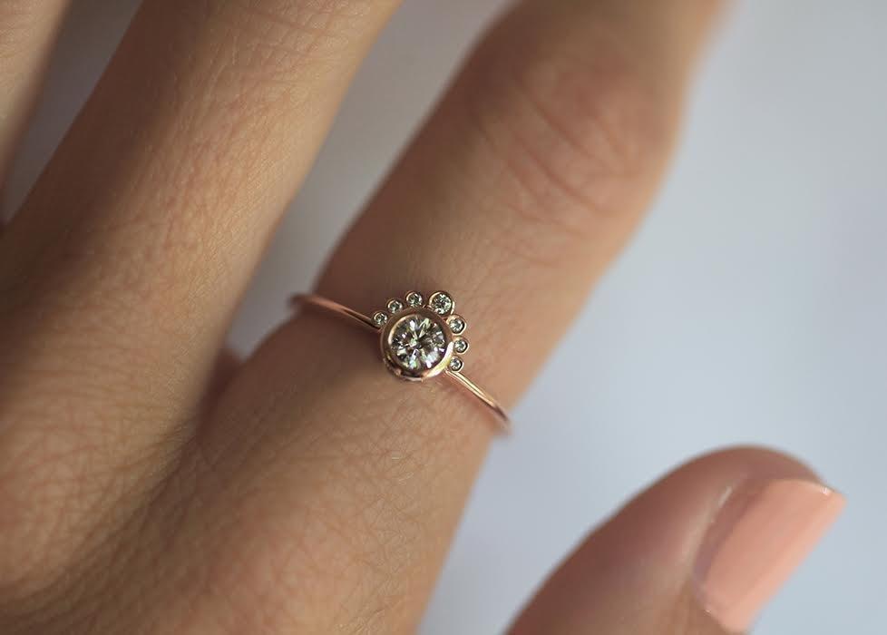 Round Diamond Engagement Ring, Crown Diamond Ring-Capucinne