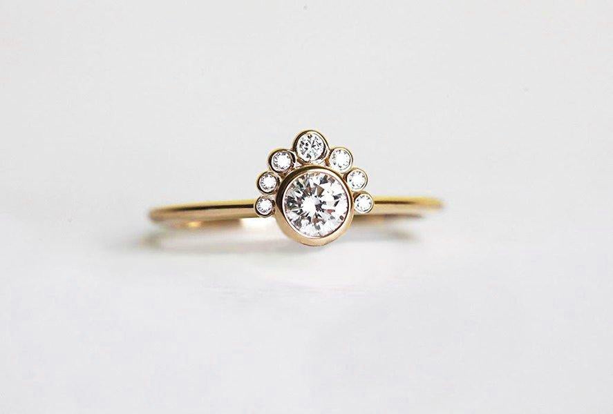 Round Diamond Engagement Ring, Crown Diamond Ring-Capucinne
