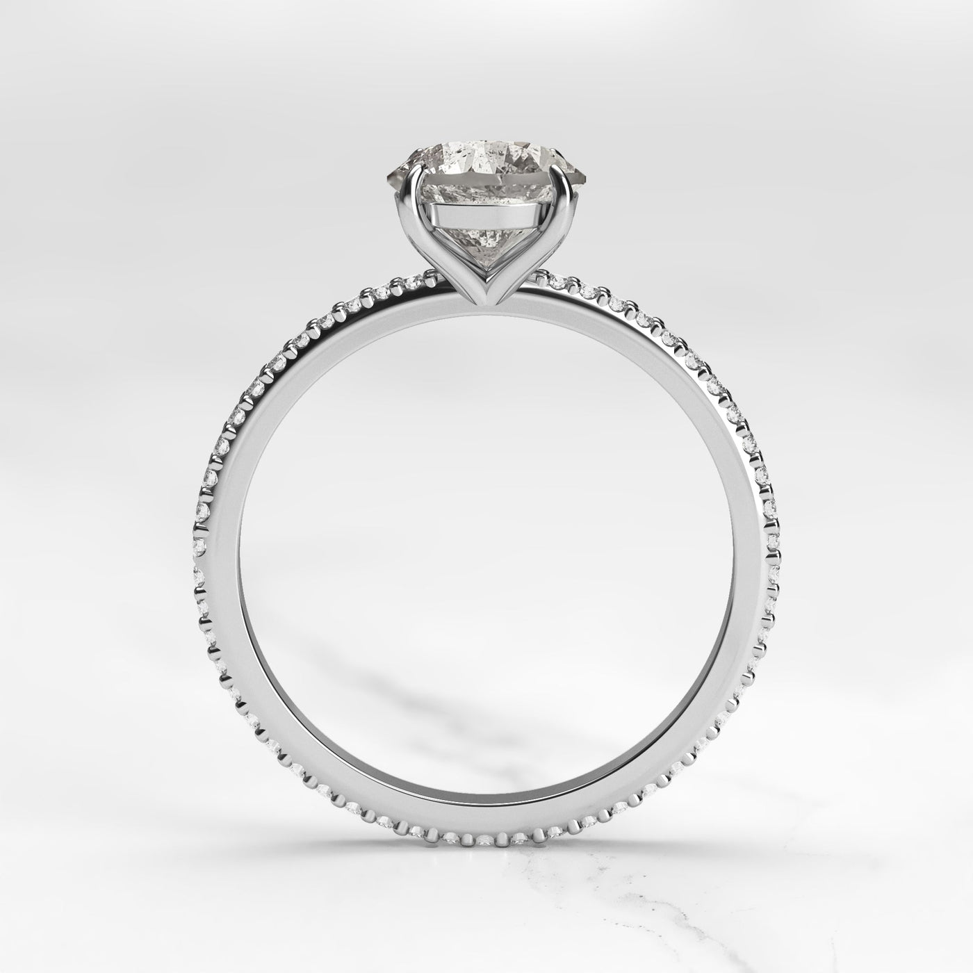 Round Full Pave Salt & Pepper Diamond, Platinum Ring with Round White Diamonds
