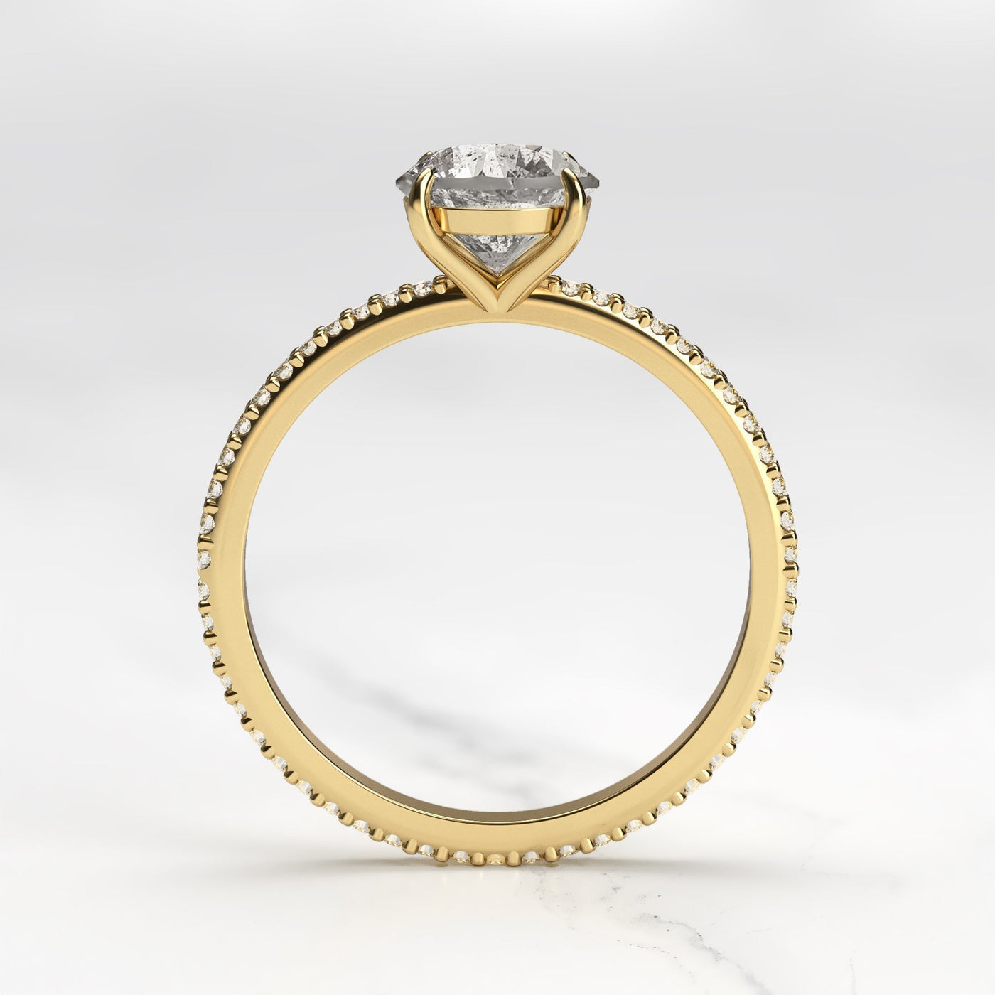 Round Full Pave Salt & Pepper Diamond, Yellow Gold Ring with Round White Diamonds