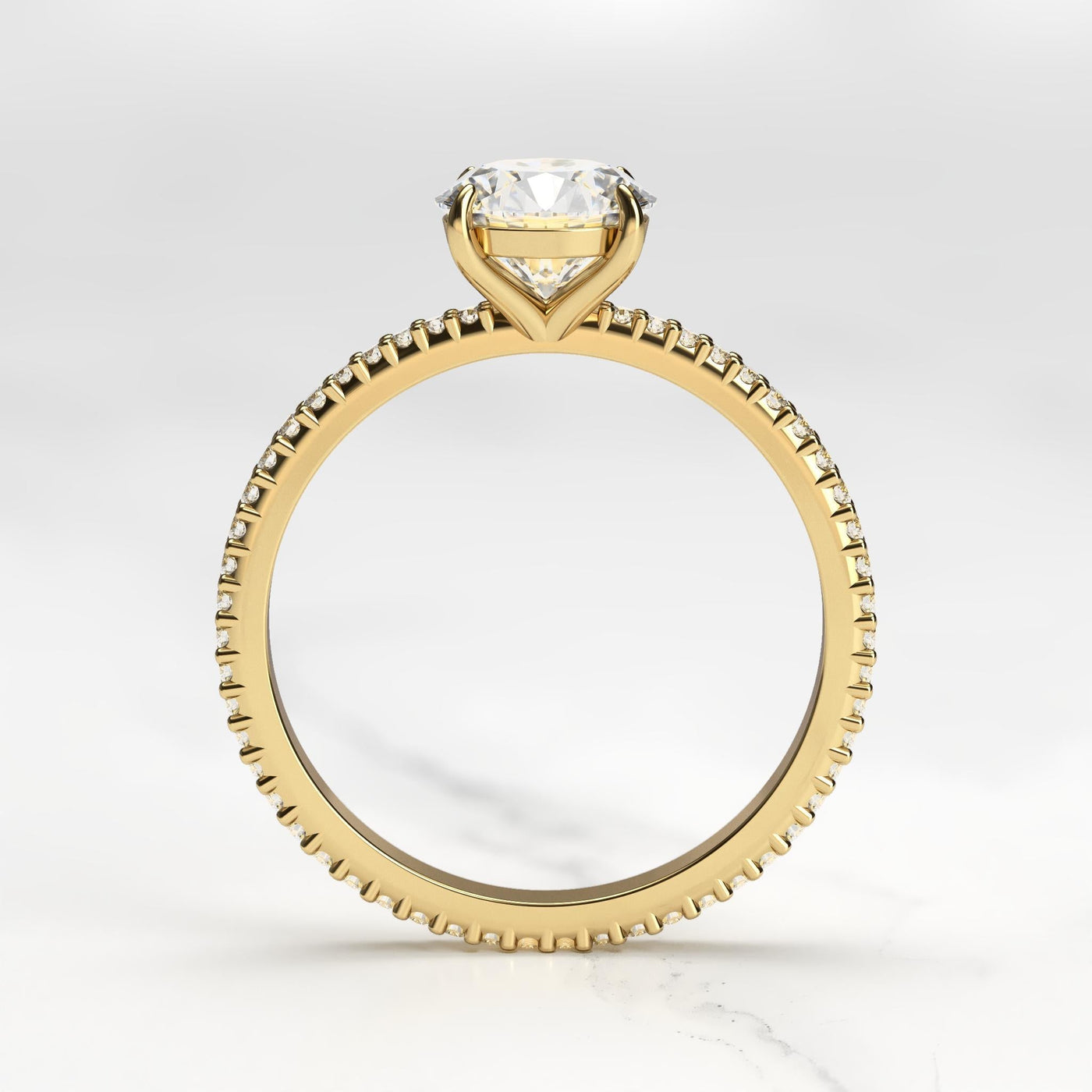 Round full pave tapered diamond ring