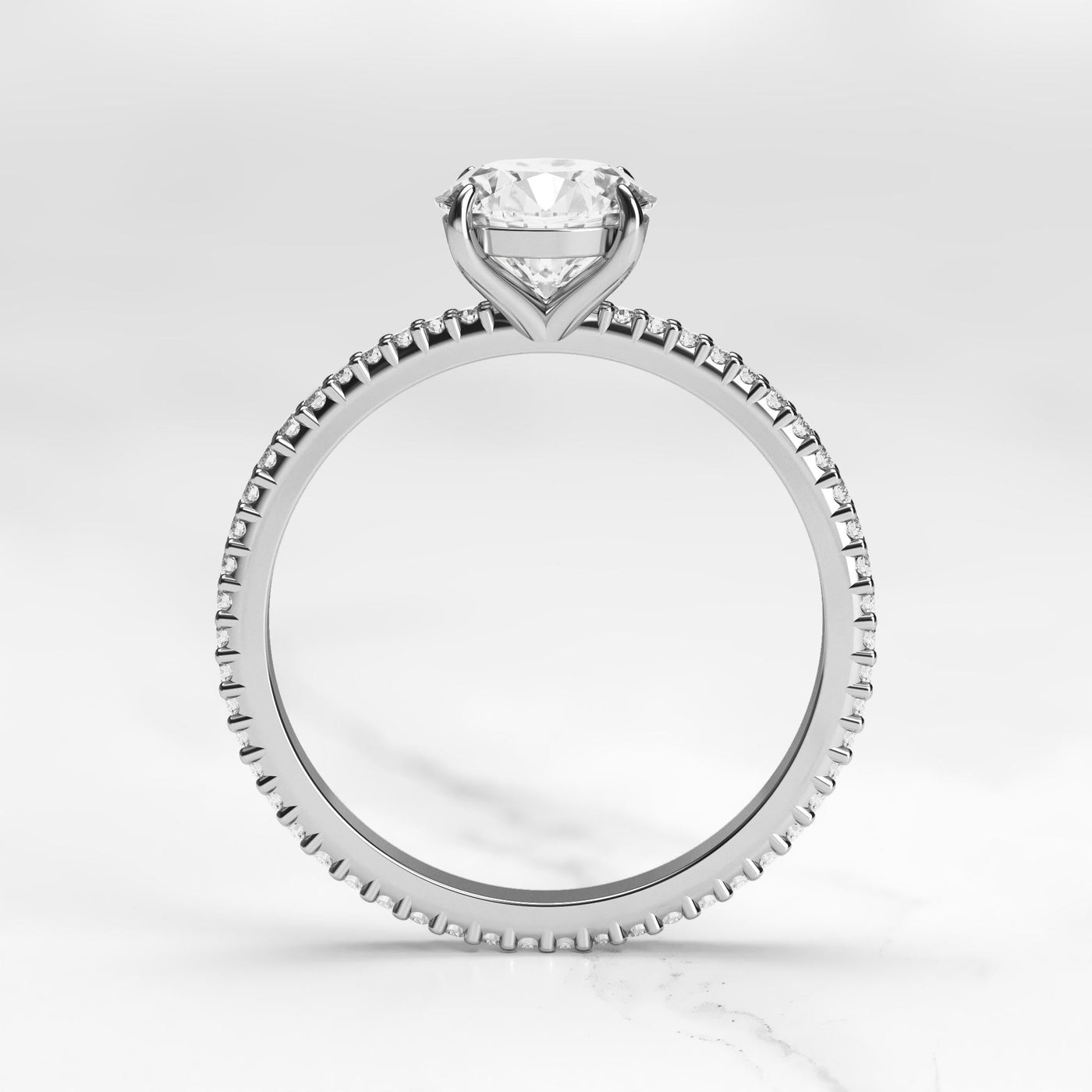 Round full pave tapered moissanite ring